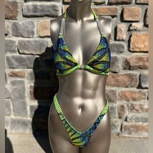Women’s Figure Physique bikini suit Pro cut Swarovski crystals top C bottoms S